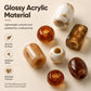 Large-hole acrylic beads, glossy polished marbled amber and white, varied shapes