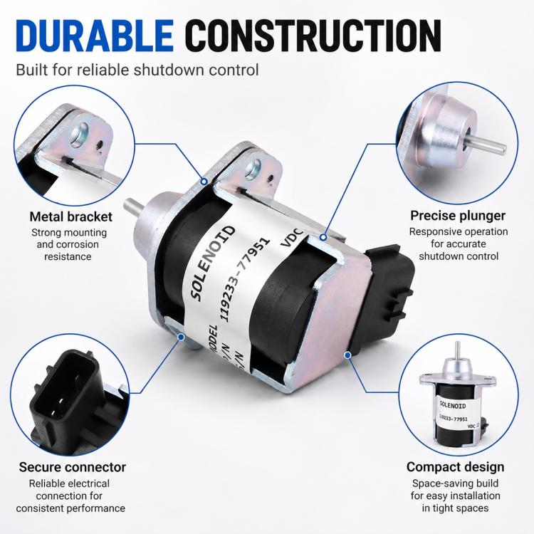 Metal-and-black shutdown solenoid valve with mounting bracket and 2-pin connector