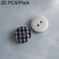 Colorful resin button set: navy-and-white plaid and white buttons with black two-hole design.