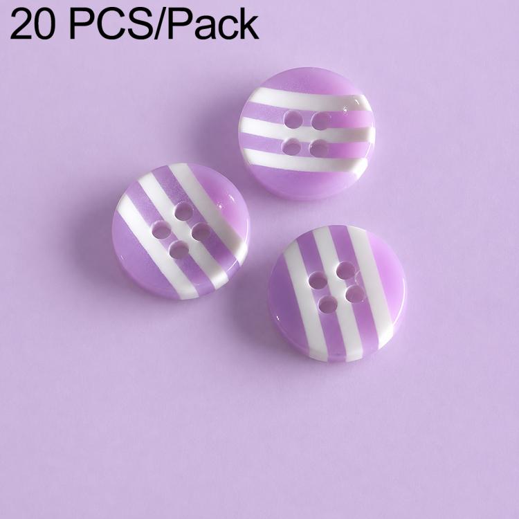 Lavender and white striped resin buttons, round, two-hole design