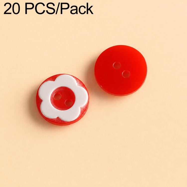 Red heart-shaped and red round resin buttons, two-hole and two-hole designs
