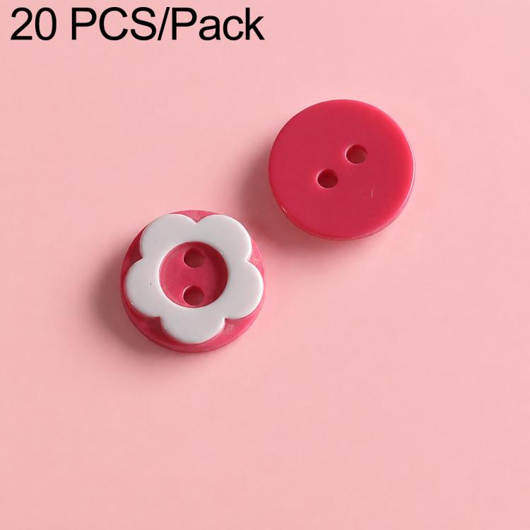 Pink flower and deep pink round resin buttons, two-hole design