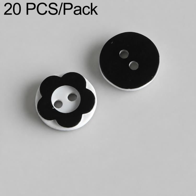 Black round resin buttons, two-hole design with one flower-shaped button