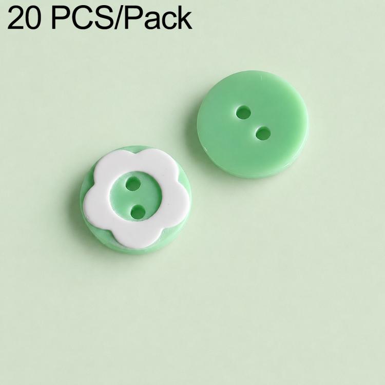 Light green flower and mint green round resin buttons, two-hole design