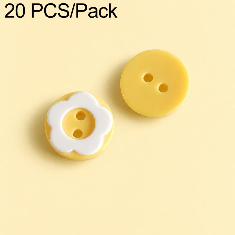 Yellow round and yellow flower-shaped resin buttons, two-hole design