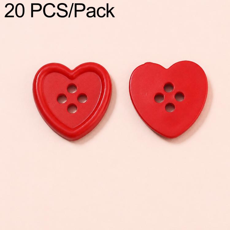 Red heart-shaped resin buttons with four-hole design for DIY crafts