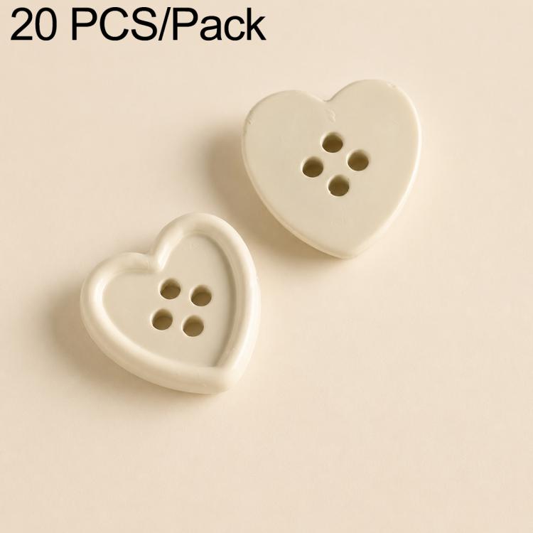 Ivory heart-shaped resin button with four holes for DIY jewelry making