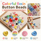 Assorted colorful resin button beads set in heart, flower, and striped styles