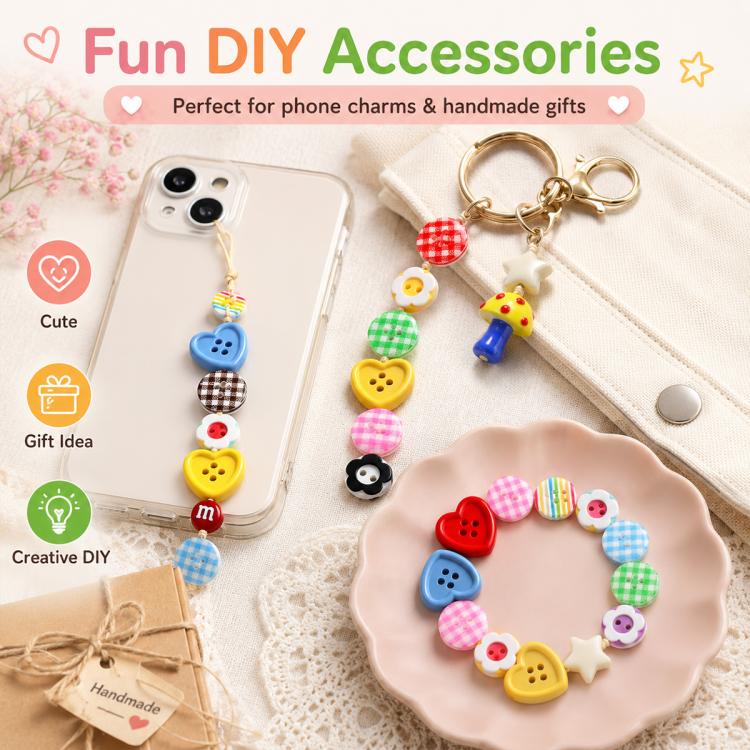 Colorful resin button beads for DIY charms, bracelet and phone case decorations