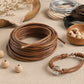Brown PU leather beading cord coils with braided bracelet and wooden bead charm