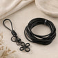 Black PU leather beading cord coils with keychain clasp and bead-wrapped accents