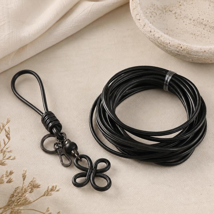 Black PU leather beading cord coils with keychain clasp and bead-wrapped accents
