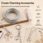 Silver PU leather beading cord bundle with tied charm keychain, hearts, and bow beads