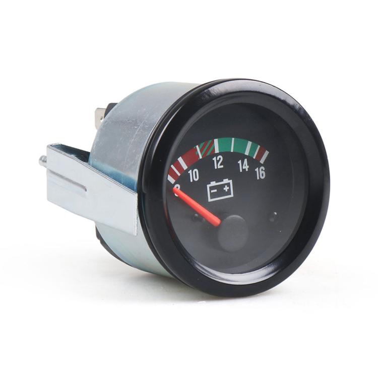 52mm analog pointer voltmeter with black bezel, red needle, and mounting bracket