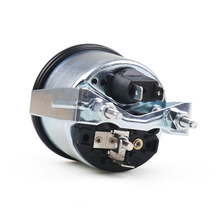 52mm analog pointer voltmeter from the rear with black terminals and metal bracket