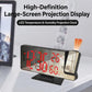 LED projection temperature and humidity clock showing red digital time and side display window