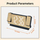 Bamboo-texture LED clock with white digits and displayed height and width dimensions