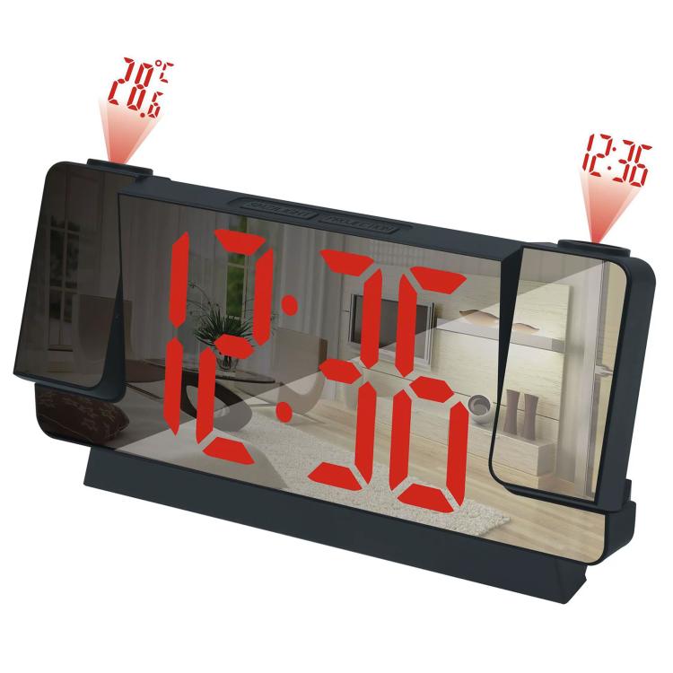 Black LED mirror projection clock with bright red LED time digits