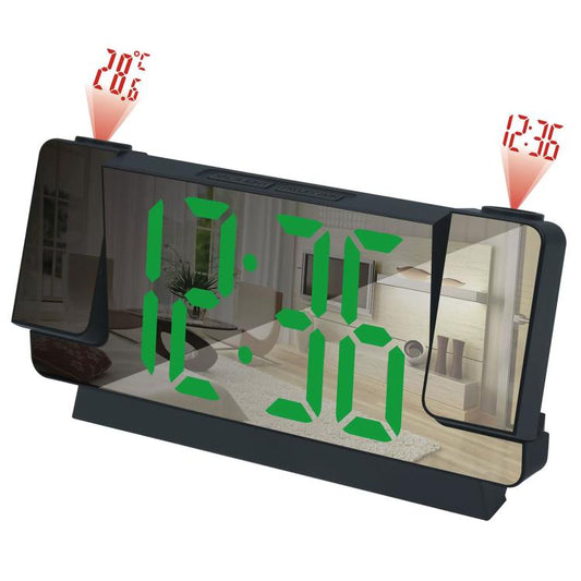 Black LED mirror projection clock with bright green LED time digits