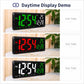LED clock daytime display demo with changing green, red, and white time readings.