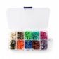 Mixed-color four-hole resin buttons in open case, separated into color sections