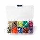 Mixed-color four-hole resin button kit in open organizer with pastel and dark tones