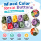 Mixed-color four-hole resin buttons in organizer box, multiple colors