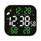 LED digital weather clock with green numbers, day/date, humidity %, and temperature °C