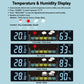 LCD weather clock features chart showing temperature and humidity display and weather icons.