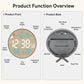 Round LED bamboo-grain weather clock with labeled front and back controls