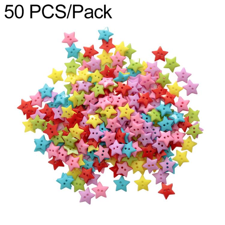 Assorted star resin buttons, mixed colors, 2-hole craft buttons (50 pcs pack)