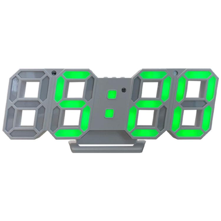 LED digital clock with gray case and green 4-digit LED time display