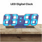 LED digital clock with blue 4-digit LED time display and gray stand base