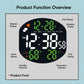 LED digital weather clock product overview diagram with labeled display functions