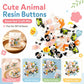 Colorful animal-shaped resin buttons assortment with panda, sheep, cat, frog, duck, and chick designs
