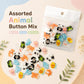 Assorted animal-shaped resin buttons in a sealed bag, featuring panda, sheep, frog, and egg designs