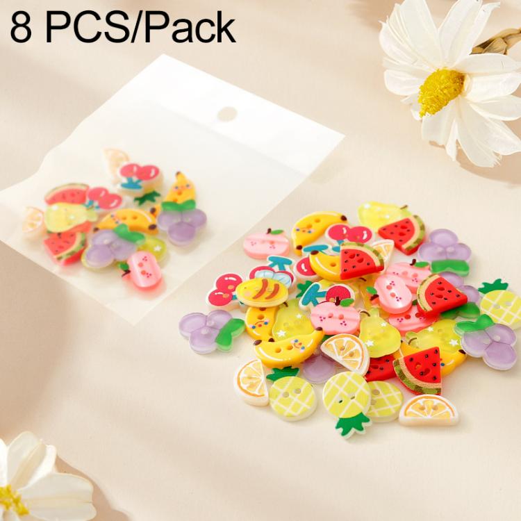 Assorted round fruit-pattern resin buttons, colorful mix, DIY sewing 2-hole design