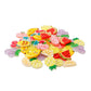 Assorted colorful round fruit resin buttons with 2-hole backs, mixed shapes
