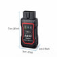 Black ELM 327 OBD2 interface diagnostic tool with size measurement arrows