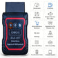 Black ELM 327 OBD2 interface tool front view with app and settings icons