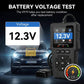 OBD2 V919 scanner showing 12.3V battery voltage on screen