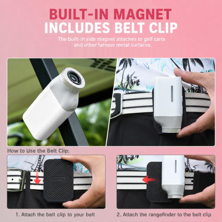 Mini magnetic golf rangefinder with built-in magnet belt clip attachment