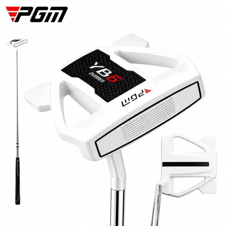 Men's golf mallet putter with white head, black face insert, and white alignment lines