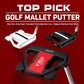 Golf mallet putter set showing black and white heads with red face insert detail