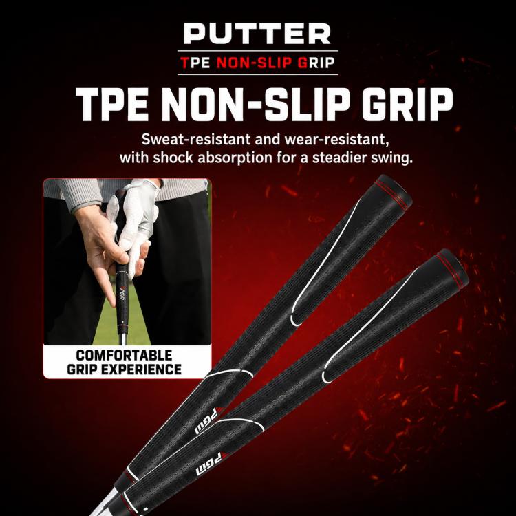 Golf putter TPE non-slip grip in black with red accent rings, close-up