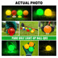 Light-up park golf balls in red, green, yellow, and orange glowing on the course.