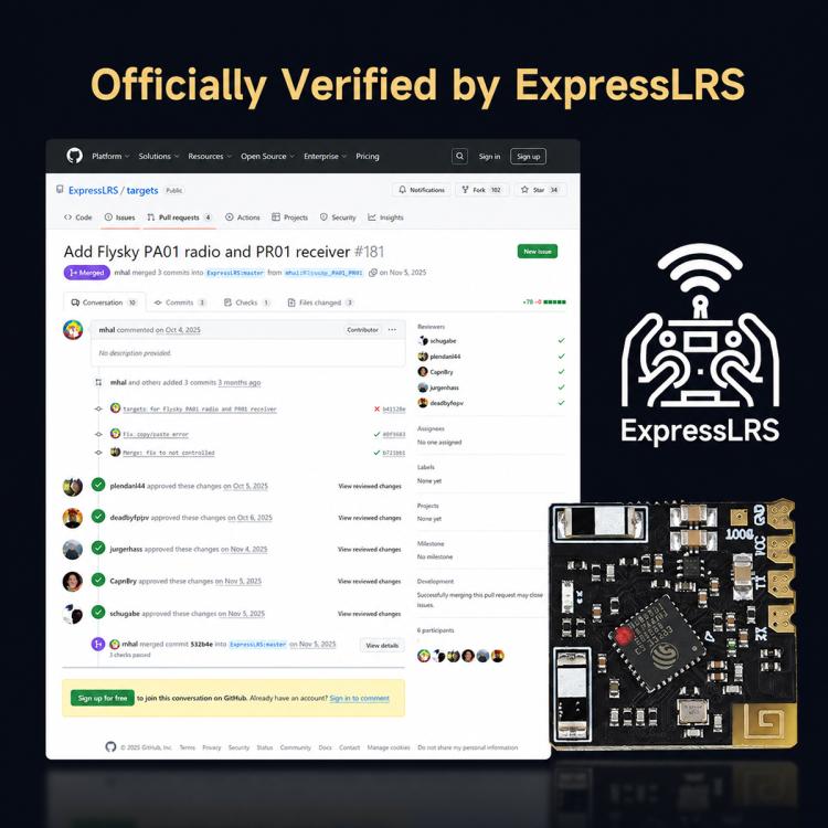 ELRS receiver board next to ExpressLRS verification screen