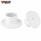White rubber park golf tee with round base and ball-holding cup, side view