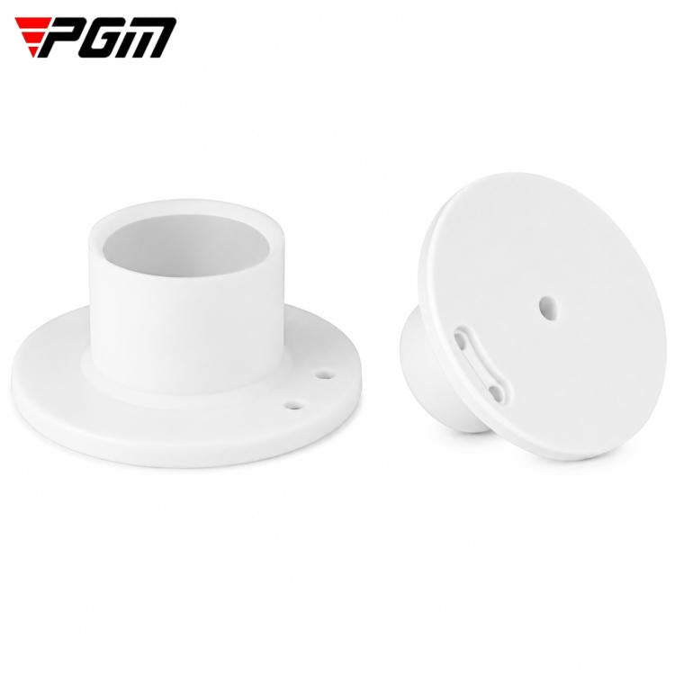 White rubber park golf tee with round base and ball-holding cup, side view