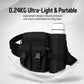 Black ultra-light golf waist bag with adjustable belt and zippered compartments.